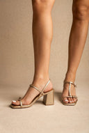 Xti Footwear - T Strap Block Heel Sandals - Gold