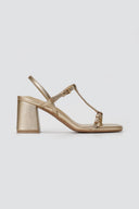 Xti Footwear - T Strap Block Heel Sandals - Gold