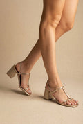 Xti Footwear - T Strap Block Heel Sandals - Gold