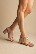 Xti Footwear - T Strap Block Heel Sandals - Gold