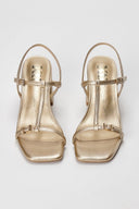 Xti Footwear - T Strap Block Heel Sandals - Gold