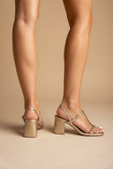 Xti Footwear - T Strap Block Heel Sandals - Gold
