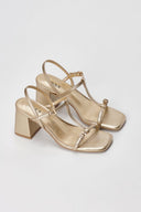 Xti Footwear - T Strap Block Heel Sandals - Gold