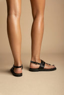 RAGAZZA - T - Strap Leather Sandals - Black Matte