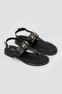 RAGAZZA - T - Strap Leather Sandals - Black Matte
