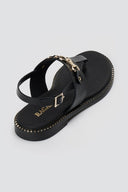 RAGAZZA - T - Strap Leather Sandals - Black Matte