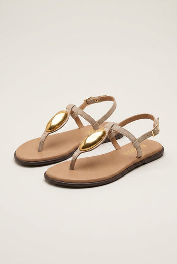 RAGAZZA - T - Strap Sandals - Beige Suede