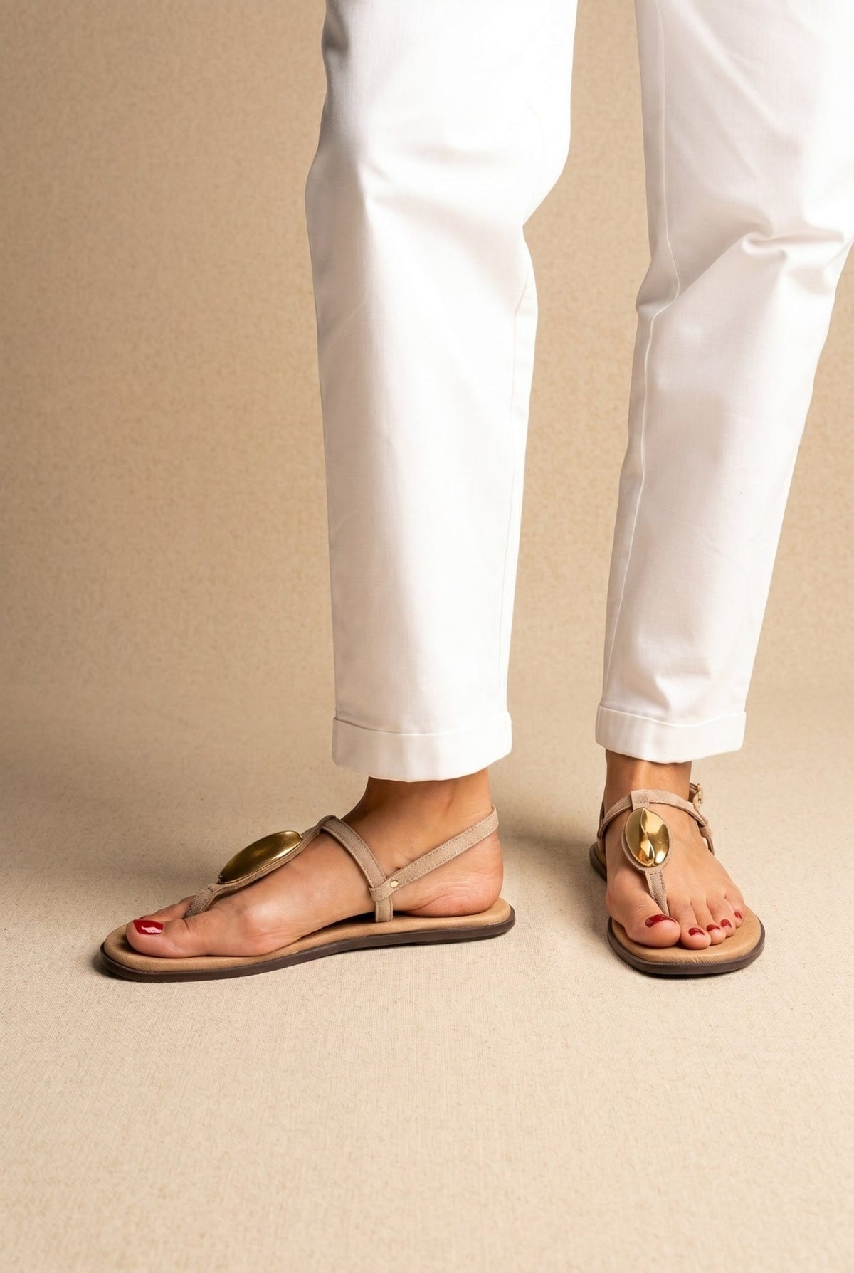 RAGAZZA - T - Strap Sandals - Beige Suede
