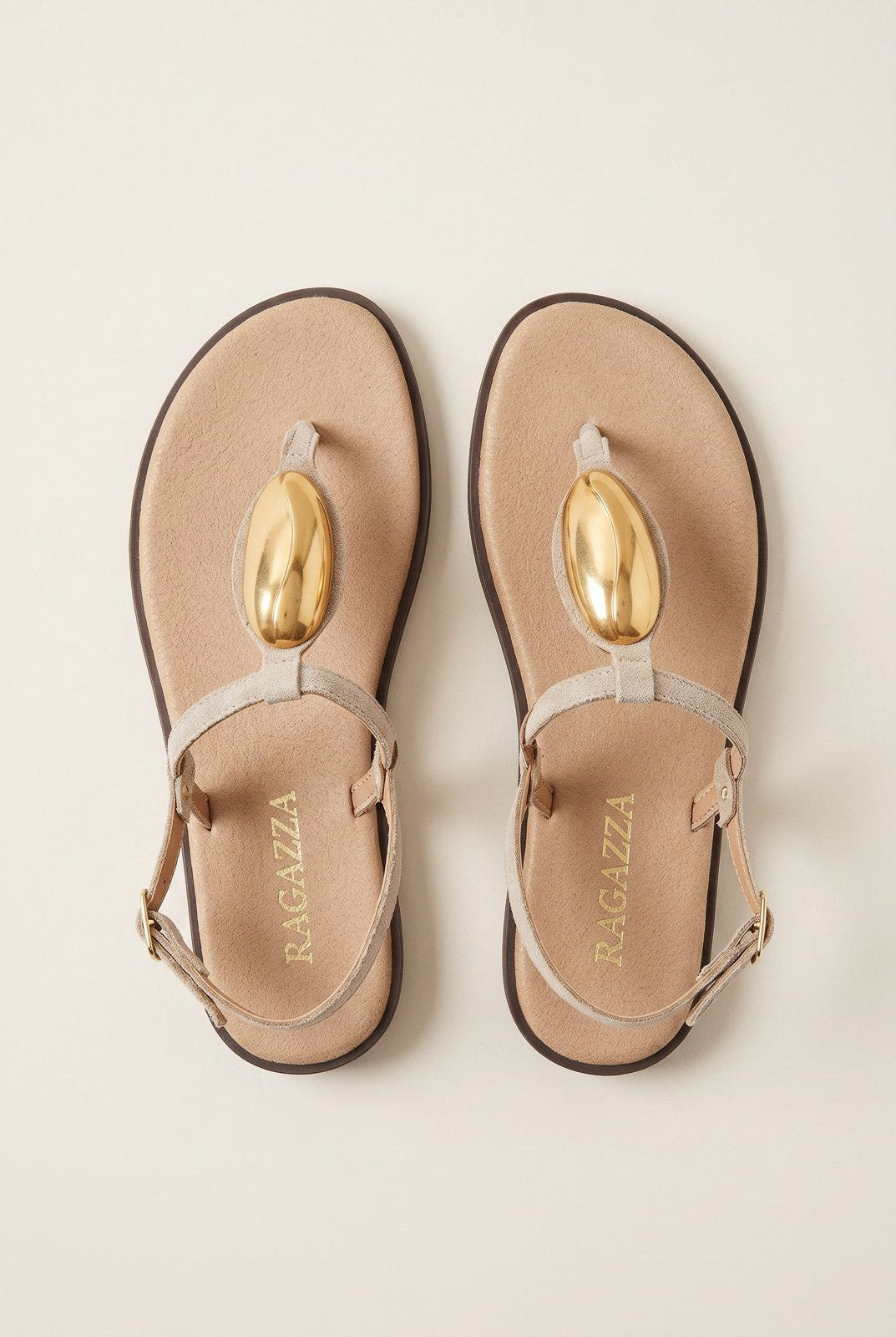 RAGAZZA - T - Strap Sandals - Beige Suede
