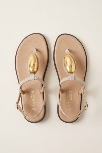 RAGAZZA - T - Strap Sandals - Beige Suede