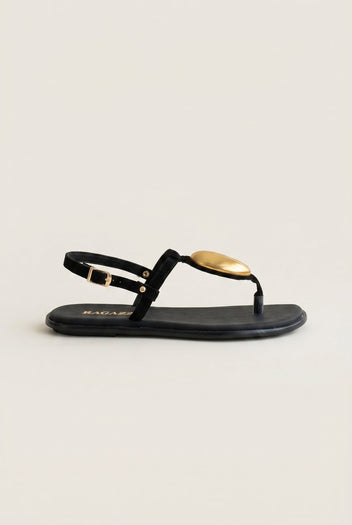 RAGAZZA - T - Strap Sandals - Black Suede