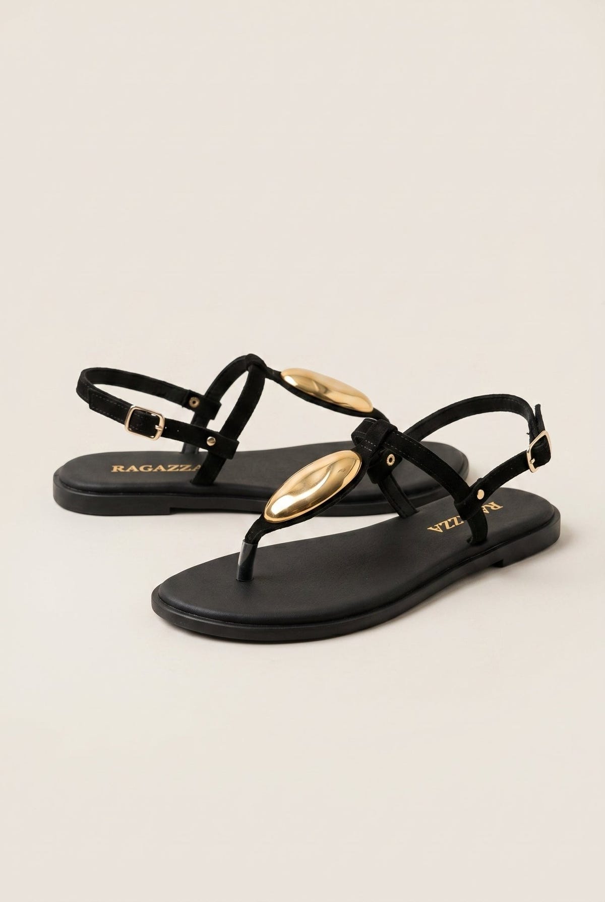 RAGAZZA - T - Strap Sandals - Black Suede