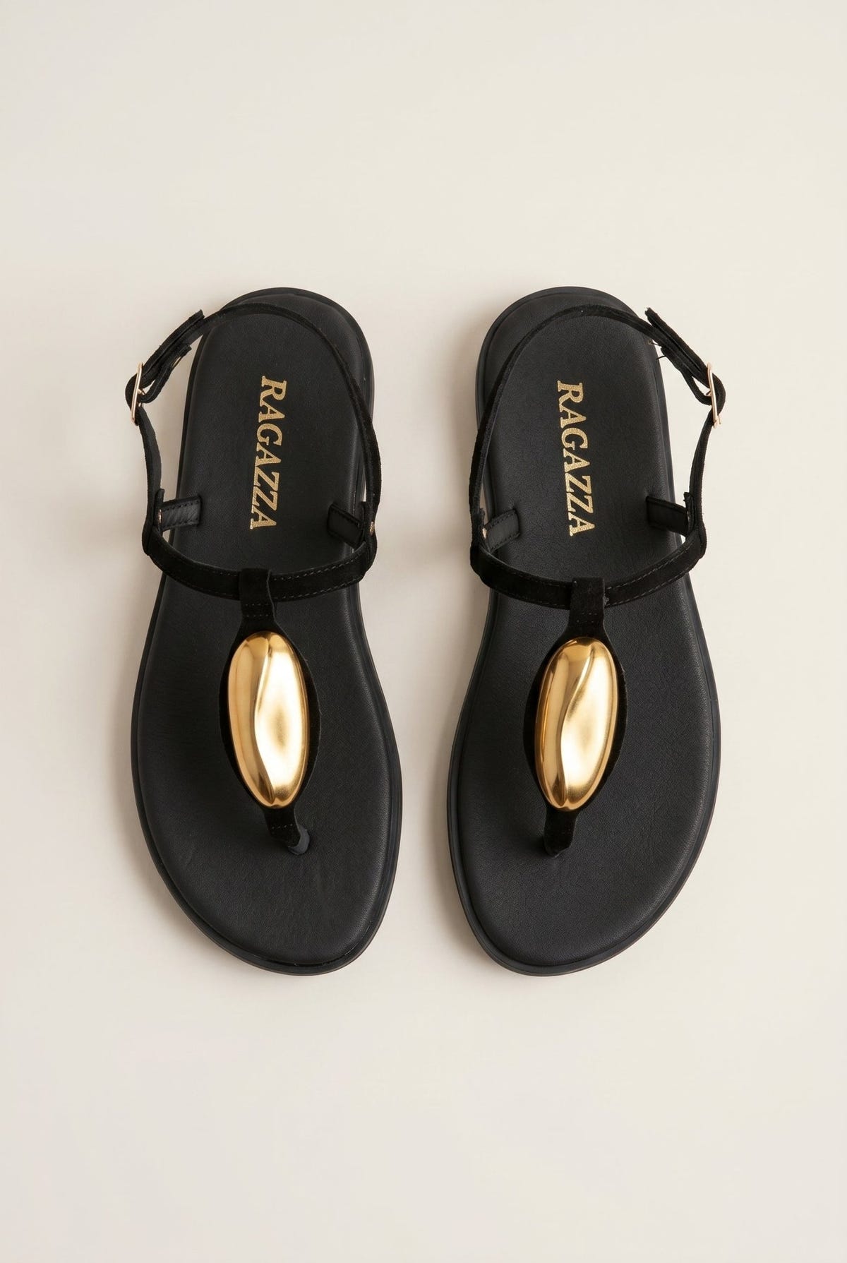 RAGAZZA - T - Strap Sandals - Black Suede