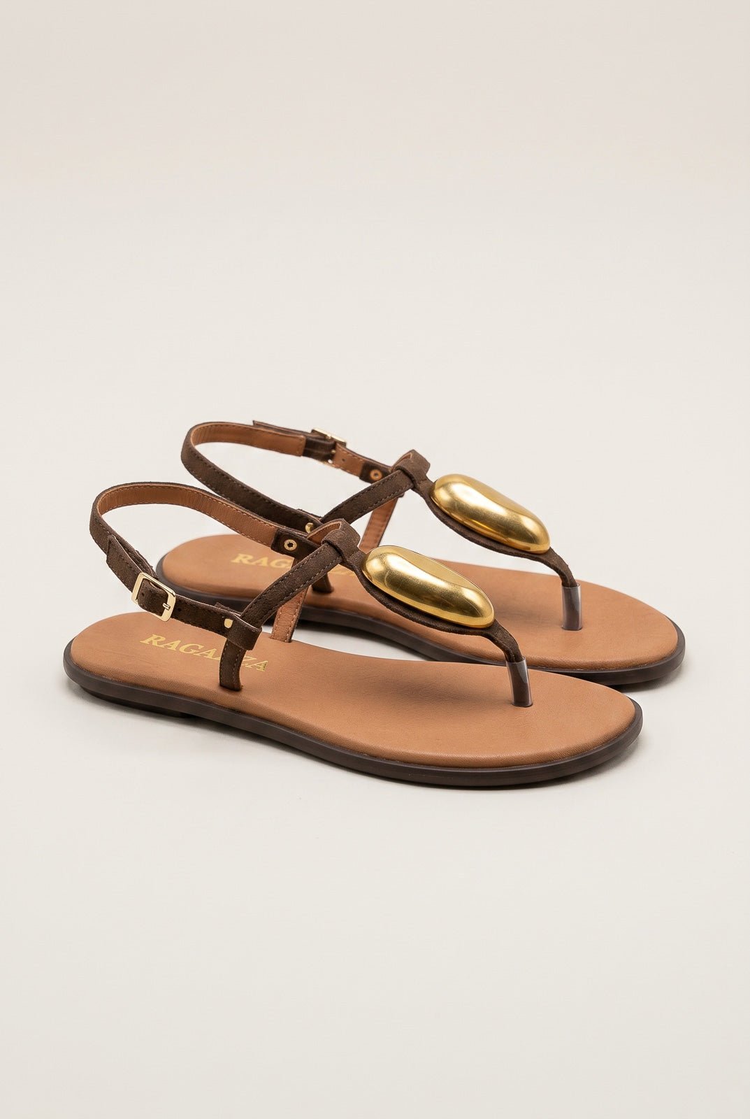 RAGAZZA - T - Strap Sandals - Brown Suede