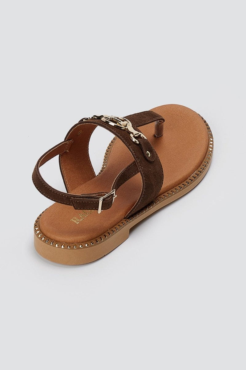 RAGAZZA - T - Strap Sandals - Brown Suede