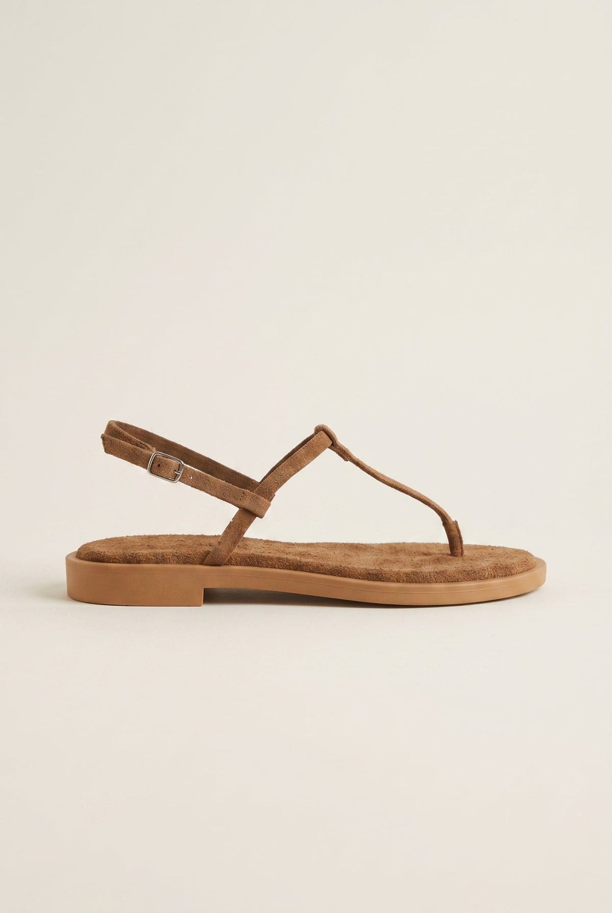 TFP - T Strap Sandals Buckle Closure - Beige Suede
