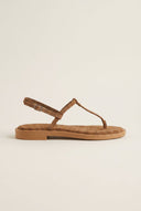 TFP - T Strap Sandals Buckle Closure - Beige Suede