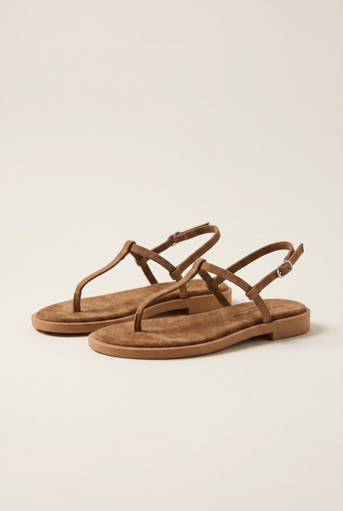 TFP - T Strap Sandals Buckle Closure - Beige Suede