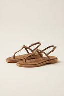 TFP - T Strap Sandals Buckle Closure - Beige Suede