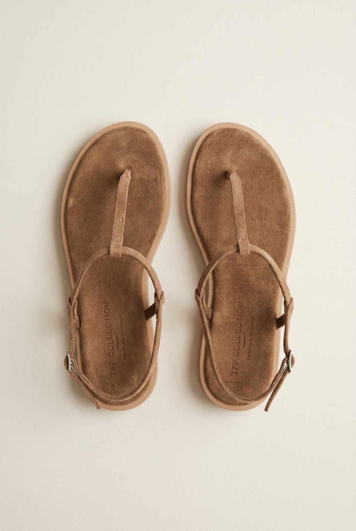 TFP - T Strap Sandals Buckle Closure - Beige Suede