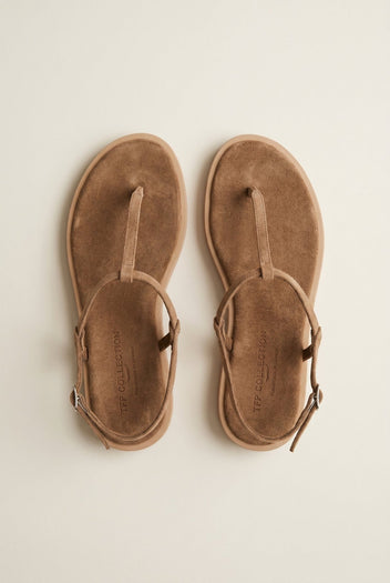 TFP - T Strap Sandals Buckle Closure - Beige Suede