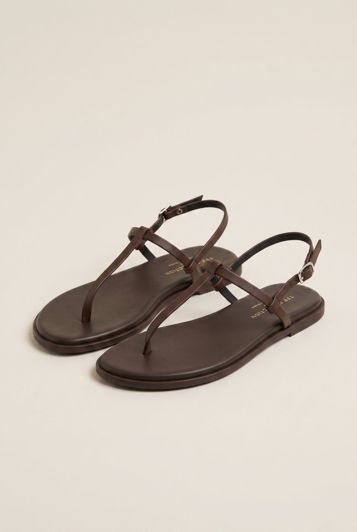 TFP - T Strap Sandals Buckle Closure - Brown Matte
