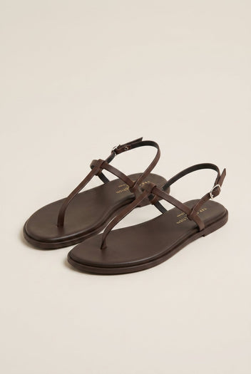 TFP - T Strap Sandals Buckle Closure - Brown Matte
