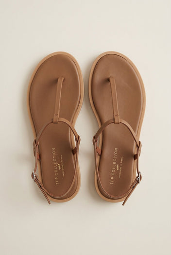 TFP - T Strap Sandals Buckle Closure - Brown Matte