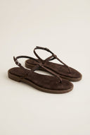 TFP - T Strap Sandals Buckle Closure - Brown Suede