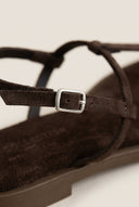 TFP - T Strap Sandals Buckle Closure - Brown Suede