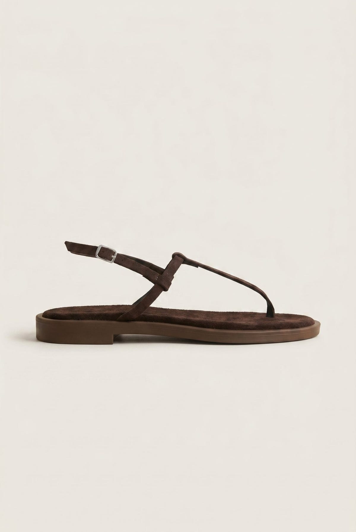 TFP - T Strap Sandals Buckle Closure - Brown Suede