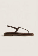 TFP - T Strap Sandals Buckle Closure - Brown Suede