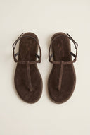 TFP - T Strap Sandals Buckle Closure - Brown Suede
