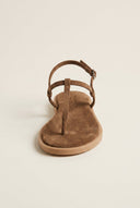 TFP - T Strap Sandals Buckle Closure - Khaki Green Suede