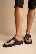 TFP - T Strap Sandals Buckle Detail - Black Matte