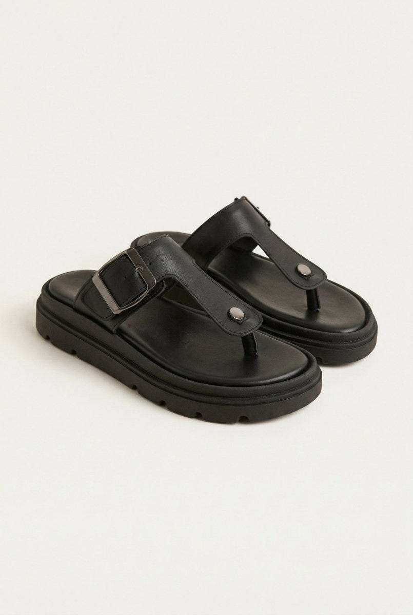 TFP - T Strap Sandals Buckle Detail - Black Matte