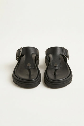 TFP - T Strap Sandals Buckle Detail - Black Matte