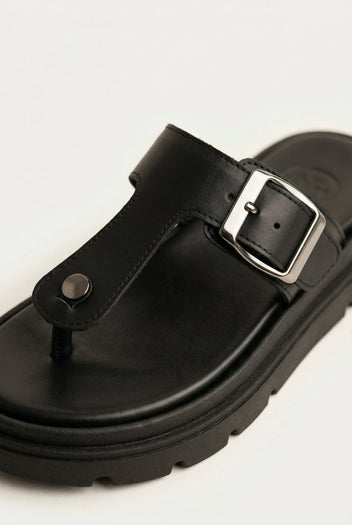 TFP - T Strap Sandals Buckle Detail - Black Matte