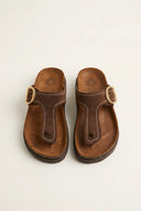 ATENEO - T Strap Sandals Buckle Detail - Brown Suede