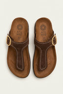 ATENEO - T Strap Sandals Buckle Detail - Brown Suede