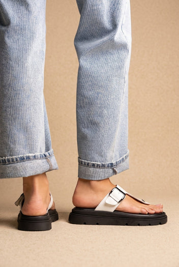 TFP - T Strap Sandals Buckle Detail - White Matte