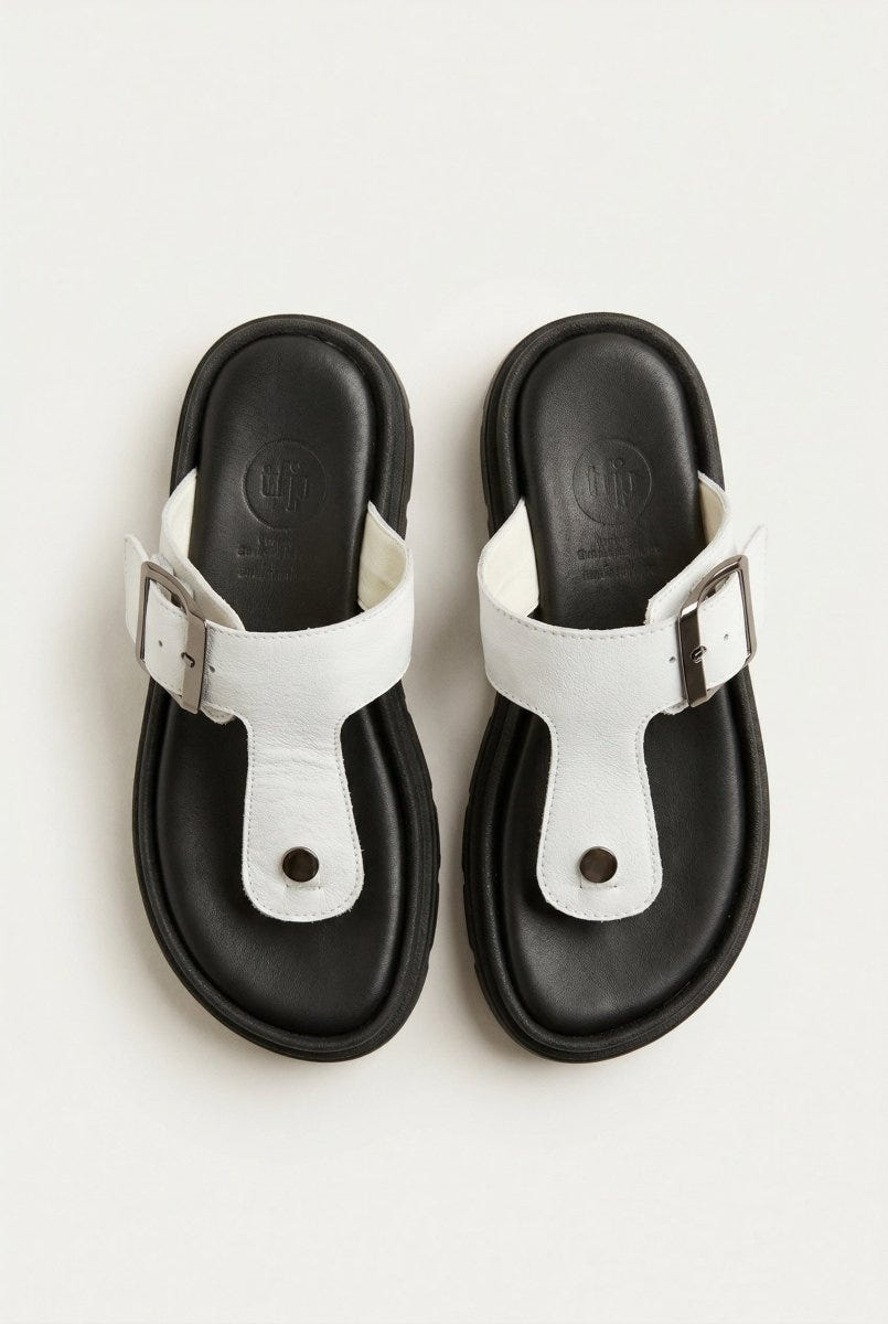 TFP - T Strap Sandals Buckle Detail - White Matte