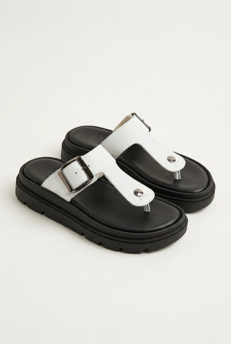 TFP - T Strap Sandals Buckle Detail - White Matte