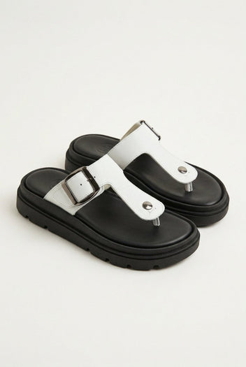 TFP - T Strap Sandals Buckle Detail - White Matte