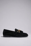 Ideal shoes - Tassel Loafers with Metal Detail - Black Suede