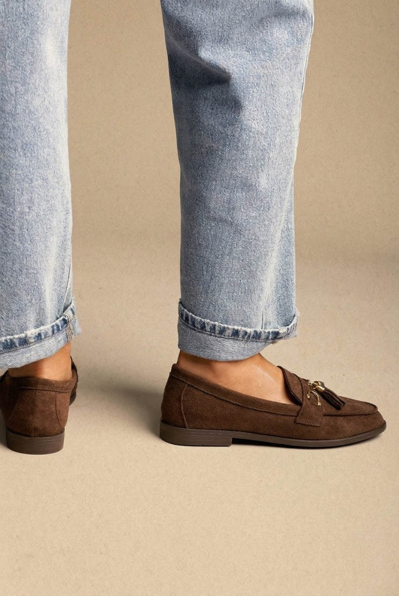 MARQUIIZ - Tassel Loafers with Metal Detail - Brown Suede