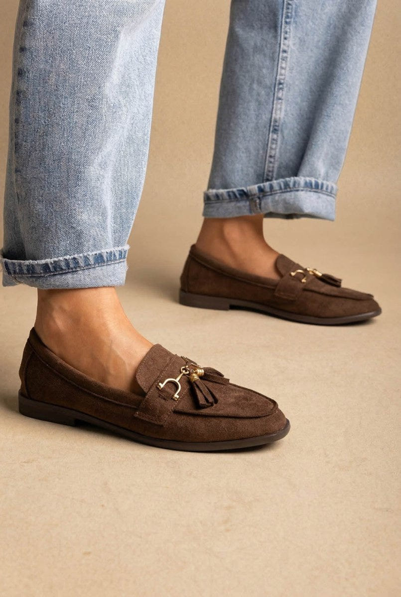 MARQUIIZ - Tassel Loafers with Metal Detail - Brown Suede