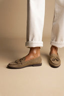 MARQUIIZ - Tassel Loafers with Metal Detail - Olive Suede