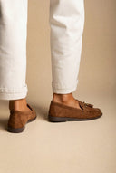 MARQUIIZ - Tassel Loafers with Metal Detail - Tan Suede