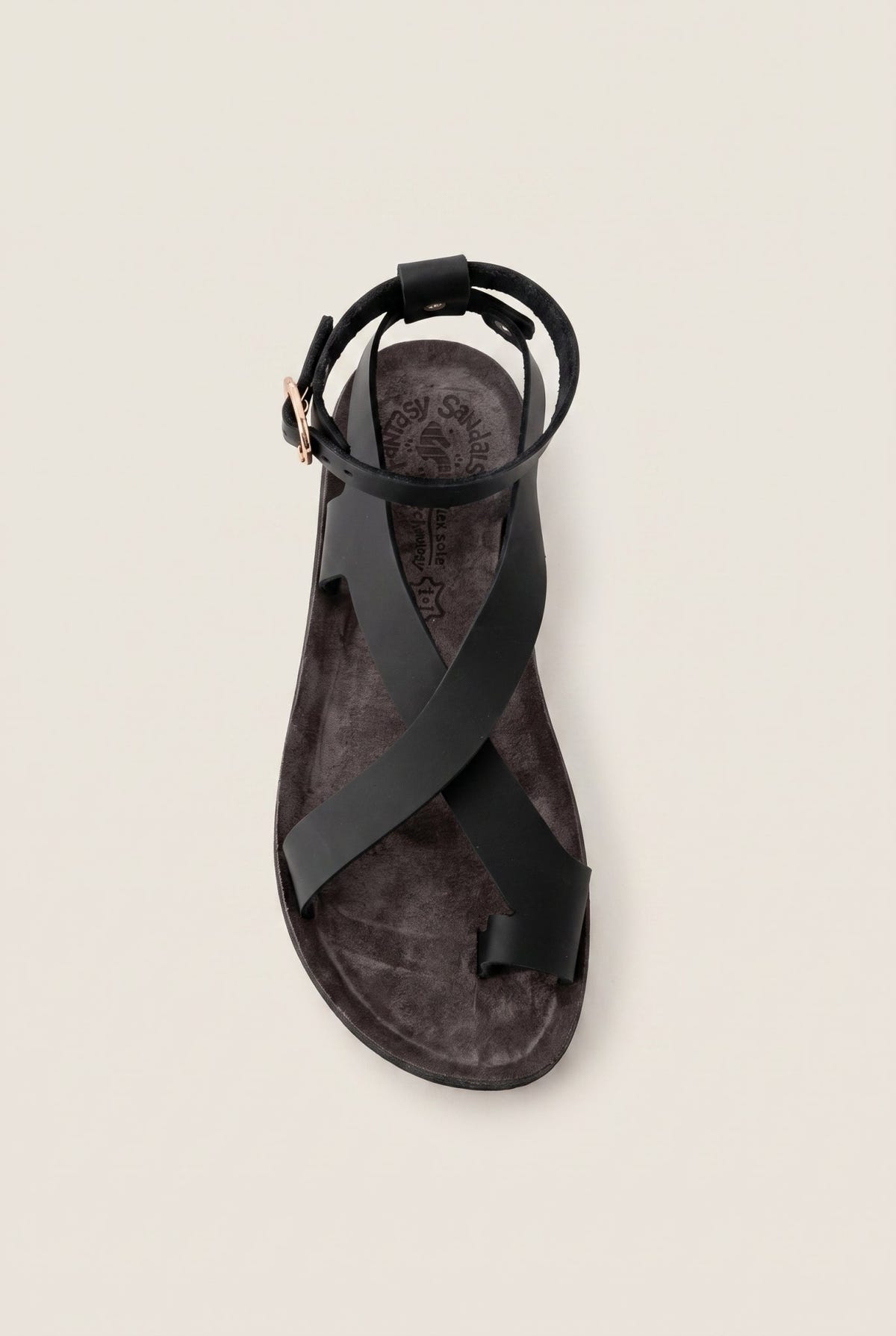 Leather Ankle Strap Sandals - Black-Leather Ankle Strap Sandals - Black